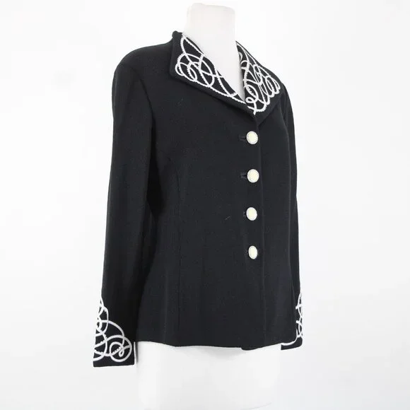 St John Evening Sz 8 Black White Paillette Rhinestones Santana Knit Jacket